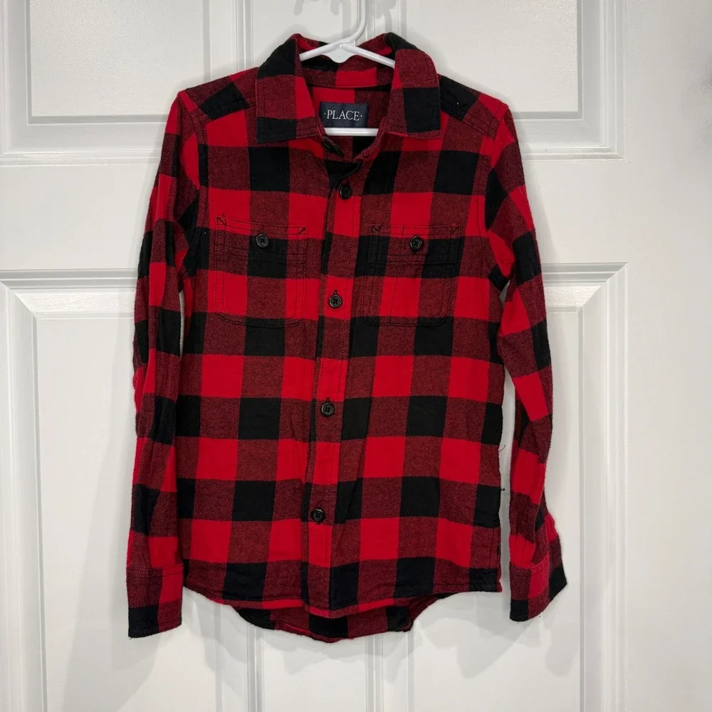 The Childrens‎ Place Kids Buffalo Plaid Flannel Button Down Shirt Size 5/6
